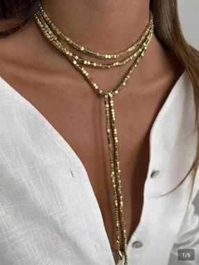 Gold Layered Beaded Lariat Necklace - Women Jewelry